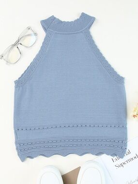 Women's Light Blue Knit Halter Tank Top